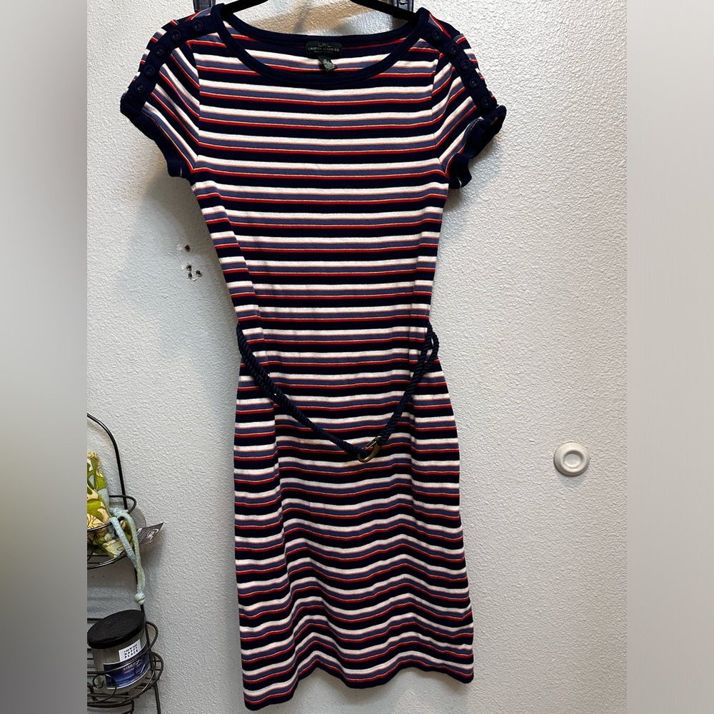 LRL LJC Striped T-Shirt Midi Dress w Belt